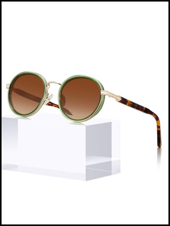 Retro Round Sunglasses for Women Polarized UV Protection Acetate-Metal Frame main image 6